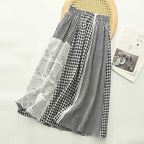 Women’s Lace Trim A-Line Skirt – Elastic Waist Mid-Length Cotton Skirt