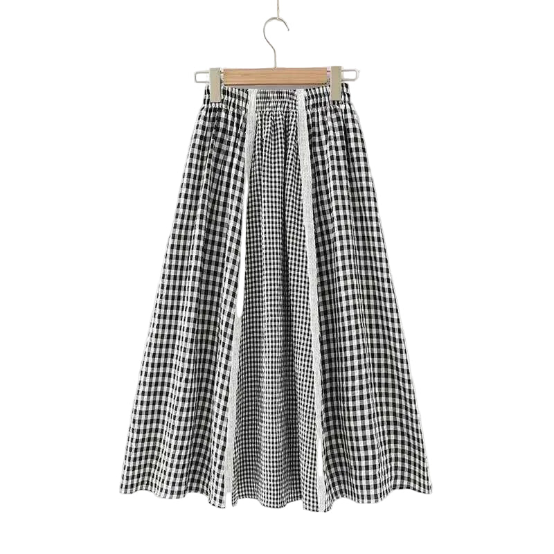 Women’s Lace Trim A-Line Skirt – Elastic Waist Mid-Length Cotton Skirt
