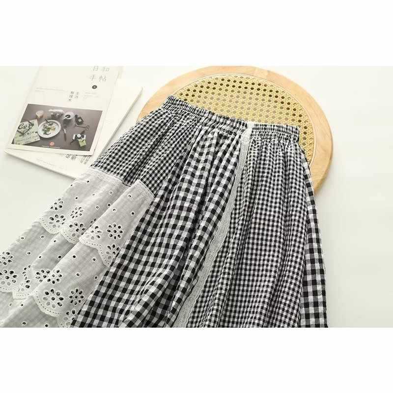 Women’s Lace Trim A-Line Skirt – Elastic Waist Mid-Length Cotton Skirt