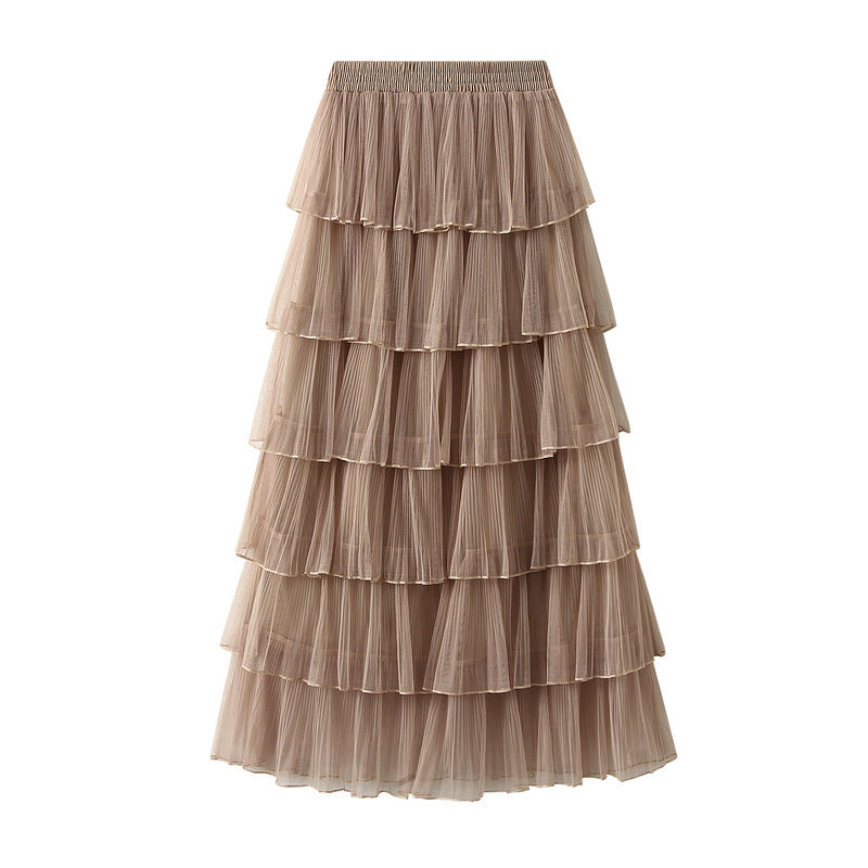 Women’s Layered Tulle Midi Dress – Tiered Patchwork Long Dress