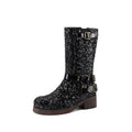 Women’s Mid-Calf Chunky Heel Boots – Round Toe Buckle Strap Fashion Boots