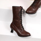 Women’s Mid-Calf Lace-Up Boots – Round Toe Casual Fashion Boots