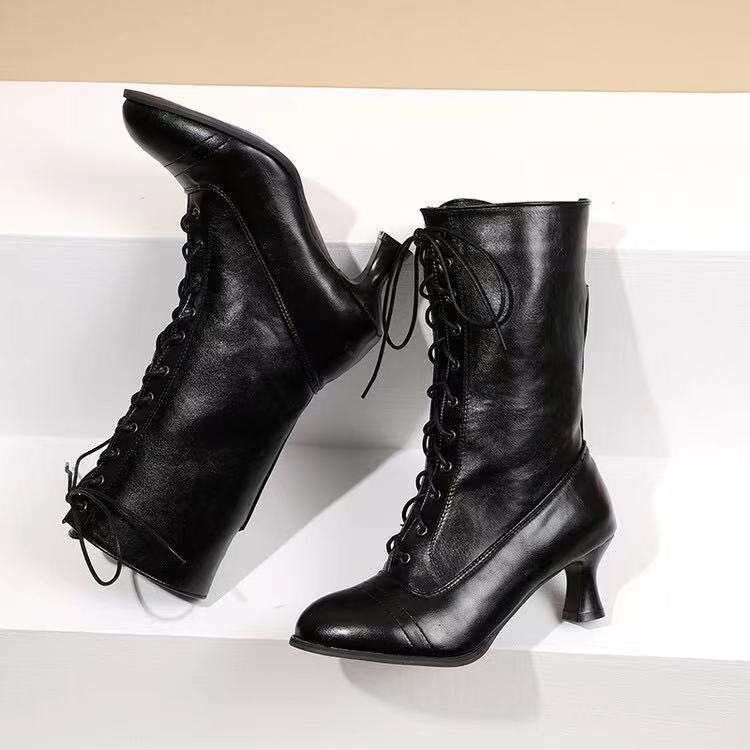 Women’s Mid-Calf Lace-Up Boots – Round Toe Casual Fashion Boots