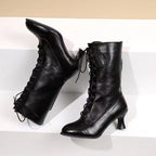 Women’s Mid-Calf Lace-Up Boots – Round Toe Casual Fashion Boots
