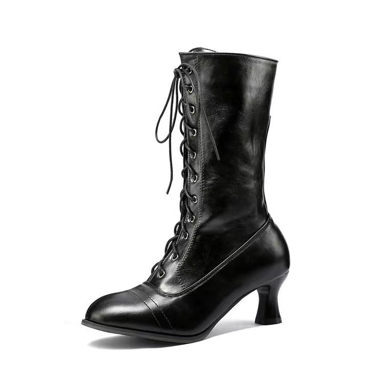 Women’s Mid-Calf Lace-Up Boots – Round Toe Casual Fashion Boots