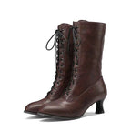 Women’s Mid-Calf Lace-Up Boots – Round Toe Casual Fashion Boots