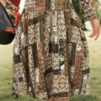 Women’s Patchwork Print Ruffled Hem Skirt – Long Casual Maxi Skirt