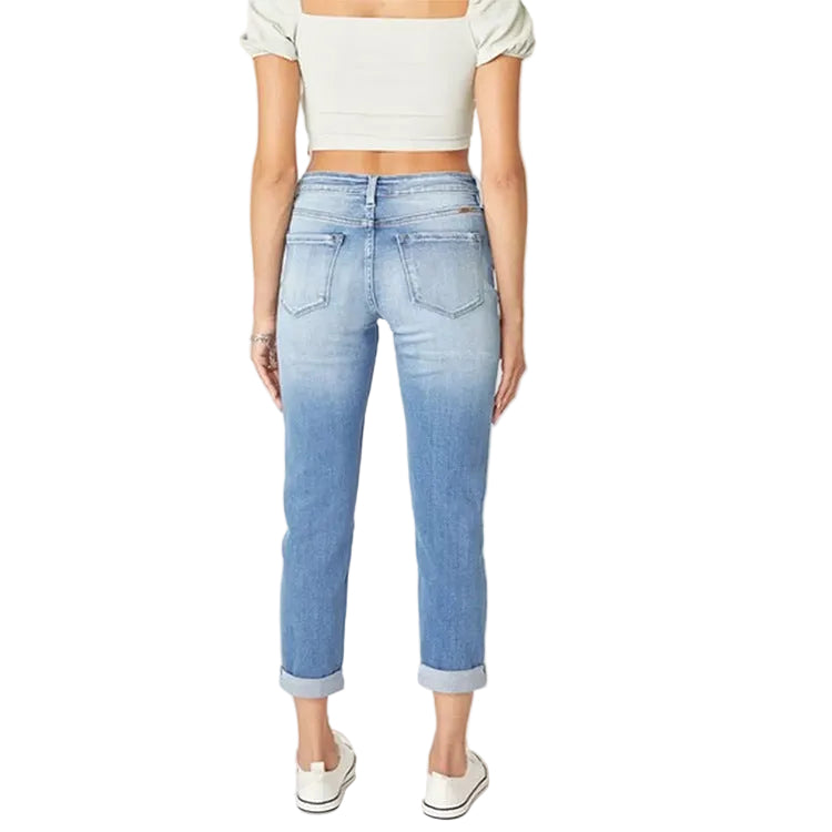 Women’s Straight-Leg Ripped Denim Jeans – Cropped Cuffed Casual Pants
