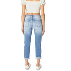 Women’s Straight-Leg Ripped Denim Jeans – Cropped Cuffed Casual Pants