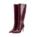 Women’s Thigh-High Patent Boots – Pointed Toe Buckle Strap Zip Fashion Boots